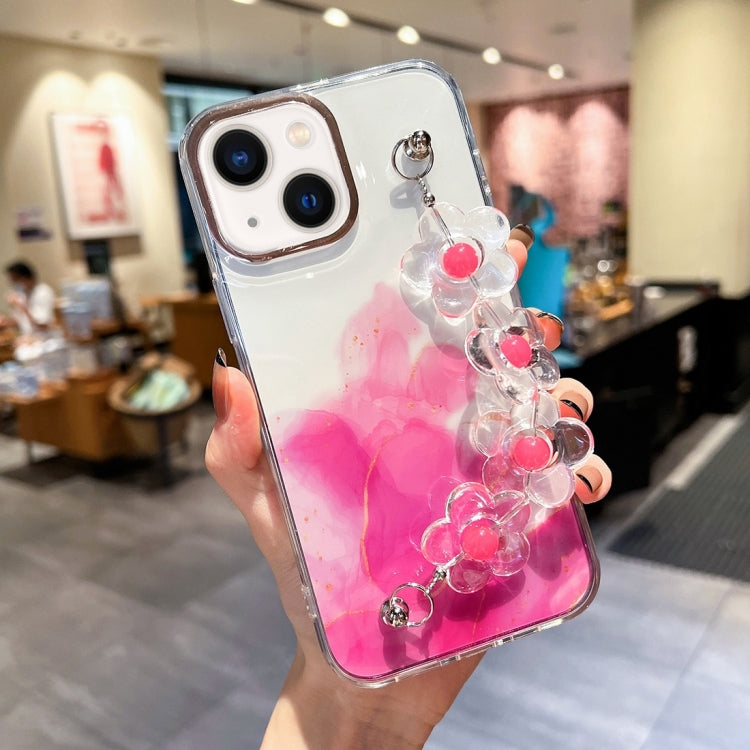 Gold Halo Marble Pattern Case with Flower Bracelet, For iPhone 14, For iPhone 14 Plus, For iPhone 14 Pro, For iPhone 14 Pro Max, For iPhone 13, For iPhone 13 Pro