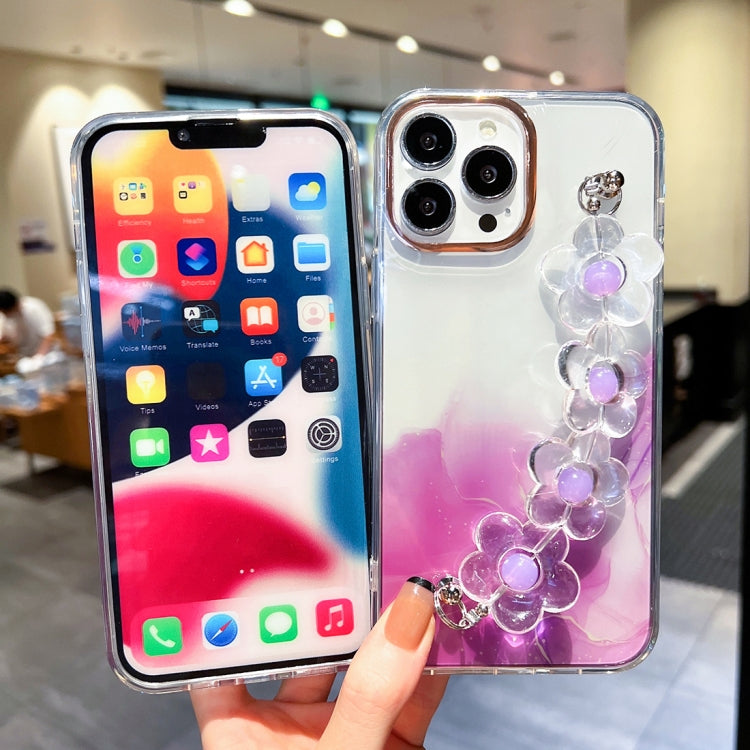 Gold Halo Marble Pattern Case with Flower Bracelet, For iPhone 14, For iPhone 14 Plus, For iPhone 14 Pro, For iPhone 14 Pro Max, For iPhone 13, For iPhone 13 Pro