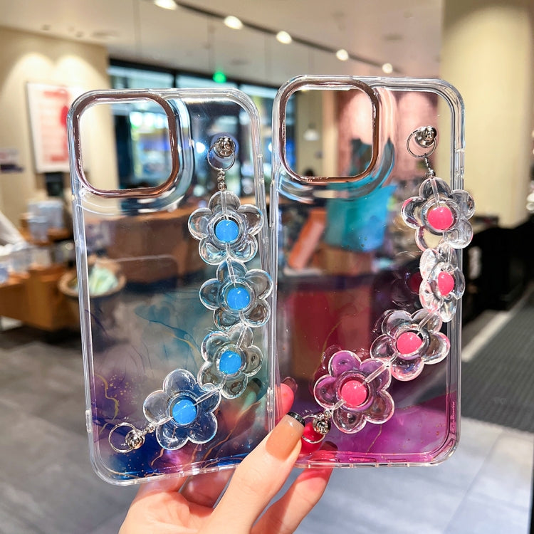 Gold Halo Marble Pattern Case with Flower Bracelet, For iPhone 14, For iPhone 14 Plus, For iPhone 14 Pro, For iPhone 14 Pro Max, For iPhone 13, For iPhone 13 Pro