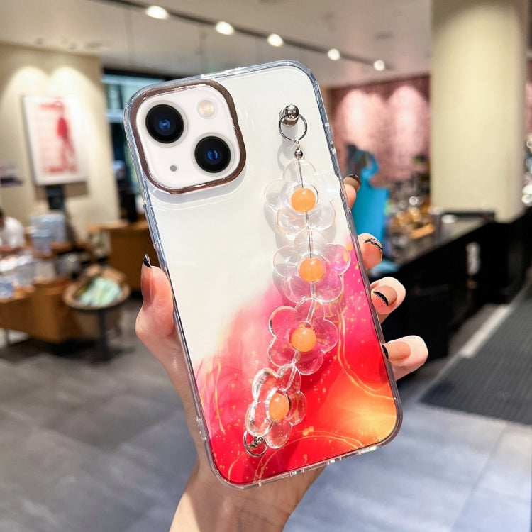 Gold Halo Marble Pattern Case with Flower Bracelet, For iPhone 14, For iPhone 14 Plus, For iPhone 14 Pro, For iPhone 14 Pro Max, For iPhone 13, For iPhone 13 Pro