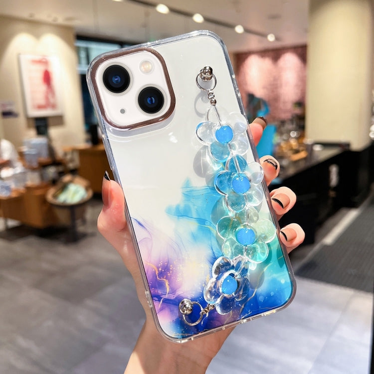 Gold Halo Marble Pattern Case with Flower Bracelet, For iPhone 14, For iPhone 14 Plus, For iPhone 14 Pro, For iPhone 14 Pro Max, For iPhone 13, For iPhone 13 Pro