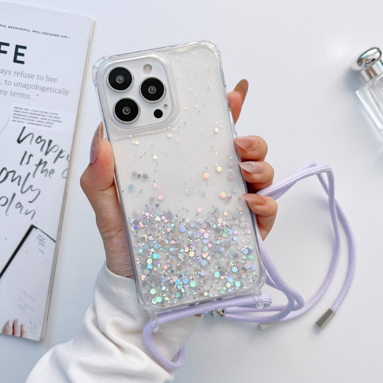Lanyard Glitter Epoxy Clear Phone Case, For iPhone 14, For iPhone 14 Plus, For iPhone 14 Pro