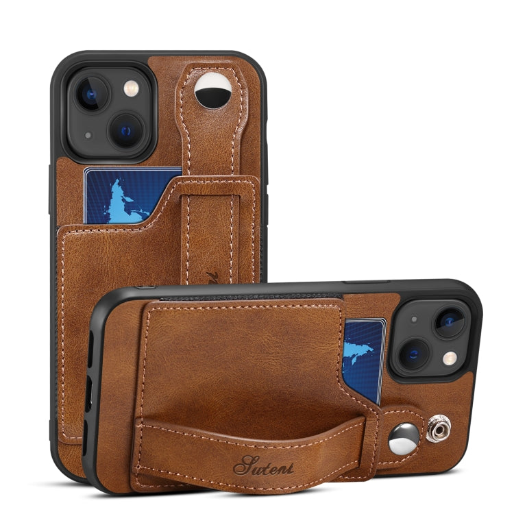 Suteni 215 Wrist Strap PU Phone Case, For iPhone 13, For iPhone 13 Pro, For iPhone 13 Pro Max, For iPhone 12