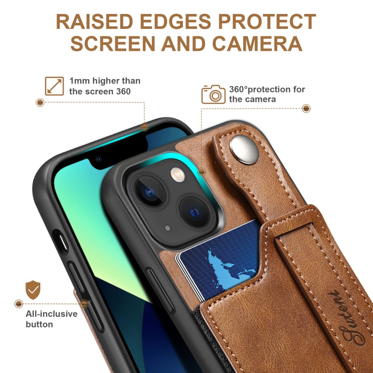 Suteni 215 Wrist Strap PU Phone Case, For iPhone 13, For iPhone 13 Pro, For iPhone 13 Pro Max, For iPhone 12