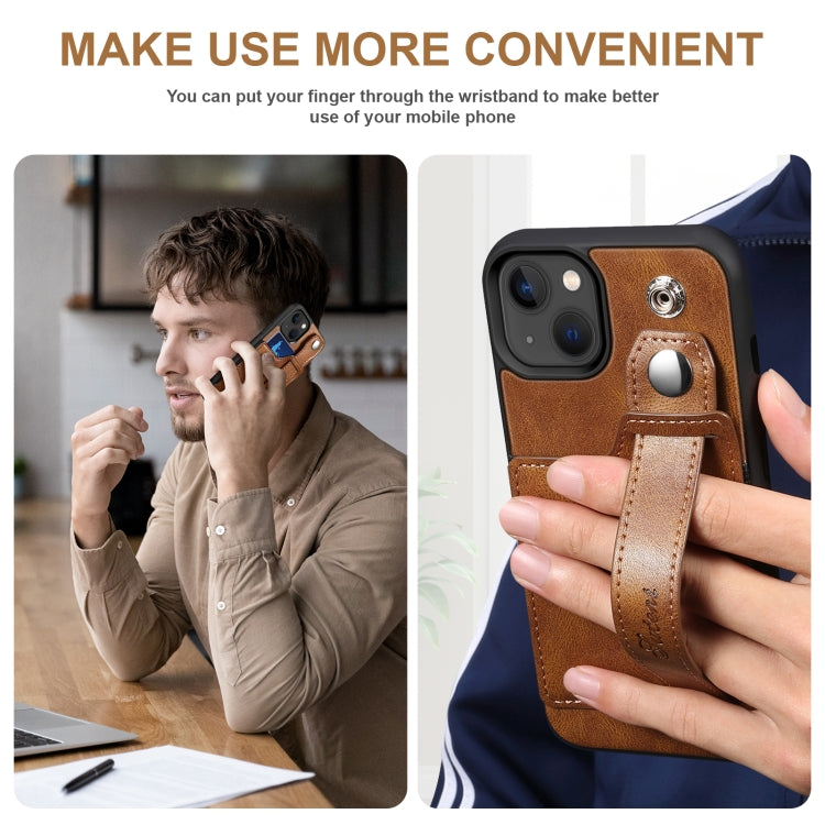Suteni 215 Wrist Strap PU Phone Case, For iPhone 13, For iPhone 13 Pro, For iPhone 13 Pro Max, For iPhone 12
