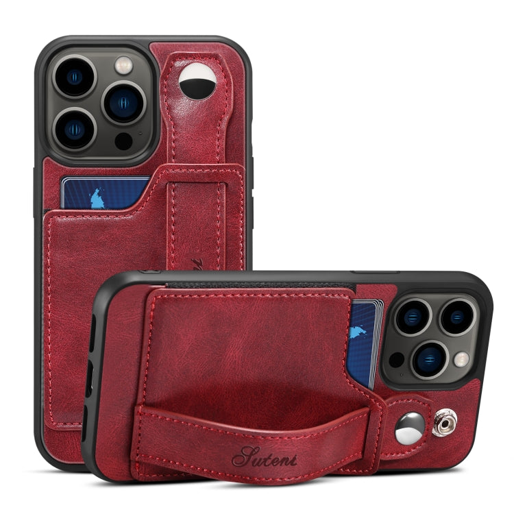 Suteni 215 Wrist Strap PU Phone Case, For iPhone 13, For iPhone 13 Pro, For iPhone 13 Pro Max, For iPhone 12