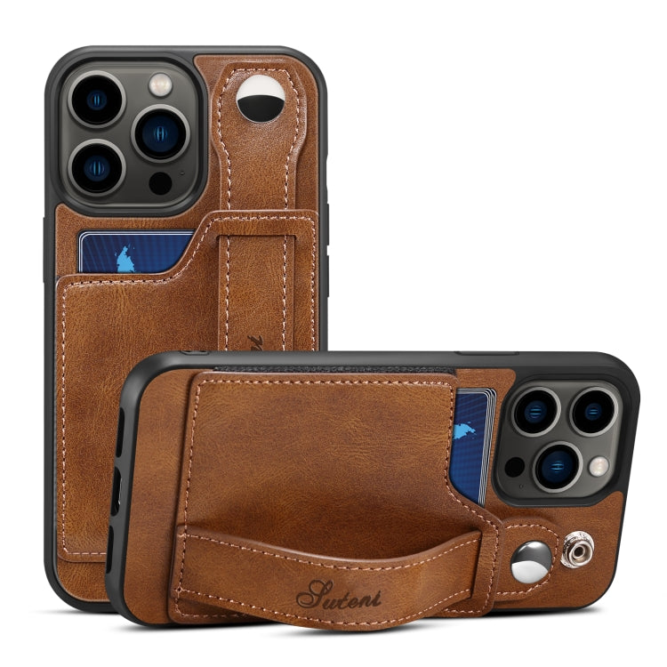 Suteni 215 Wrist Strap PU Phone Case, For iPhone 13, For iPhone 13 Pro, For iPhone 13 Pro Max, For iPhone 12