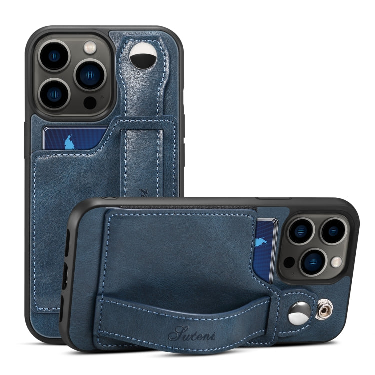 Suteni 215 Wrist Strap PU Phone Case, For iPhone 13, For iPhone 13 Pro, For iPhone 13 Pro Max, For iPhone 12