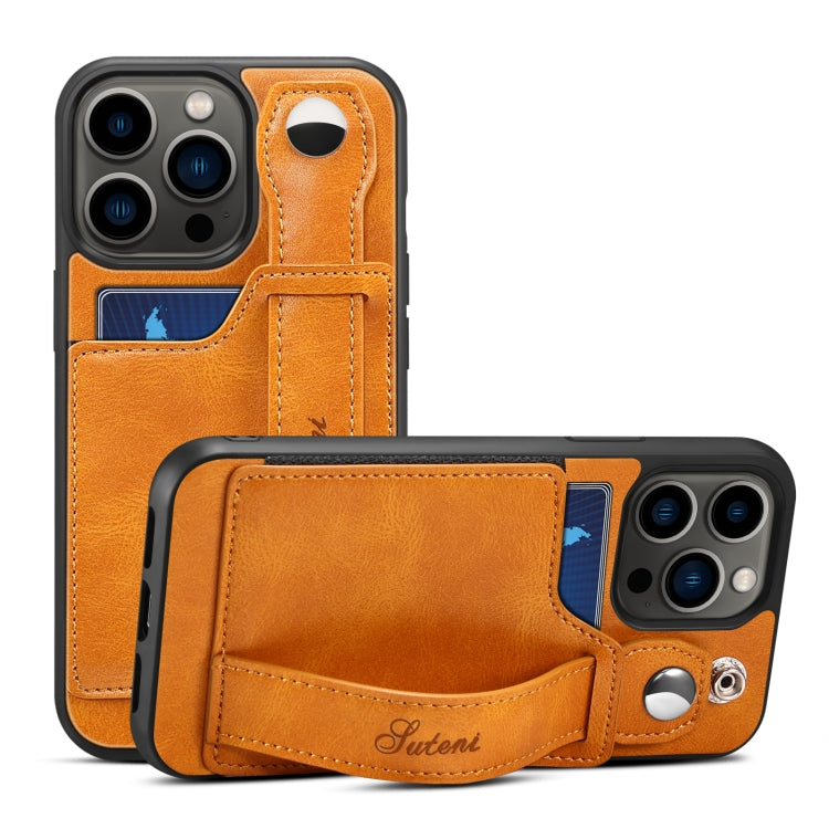 Suteni 215 Wrist Strap PU Phone Case, For iPhone 13, For iPhone 13 Pro, For iPhone 13 Pro Max, For iPhone 12