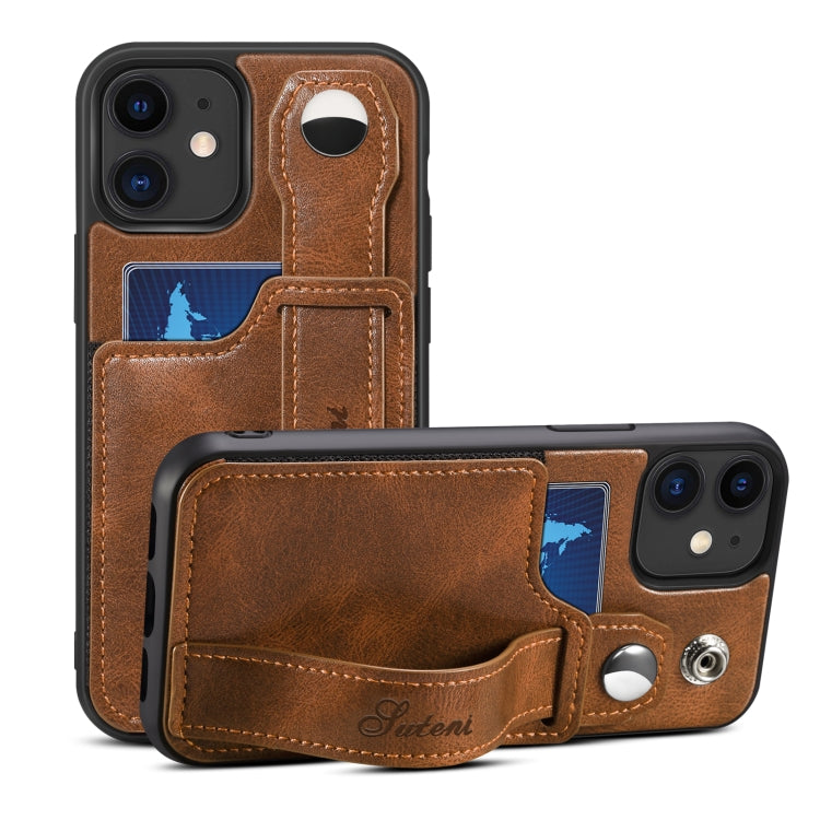 Suteni 215 Wrist Strap PU Phone Case, For iPhone 13, For iPhone 13 Pro, For iPhone 13 Pro Max, For iPhone 12