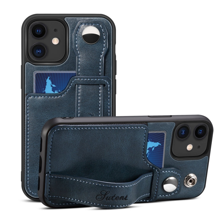 Suteni 215 Wrist Strap PU Phone Case, For iPhone 13, For iPhone 13 Pro, For iPhone 13 Pro Max, For iPhone 12