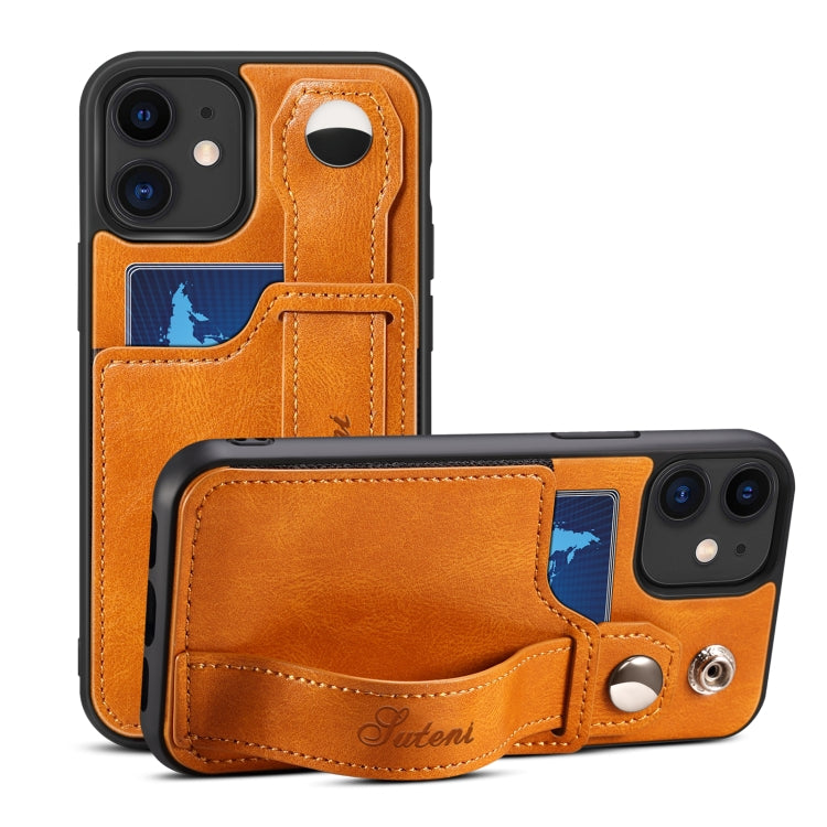 Suteni 215 Wrist Strap PU Phone Case, For iPhone 13, For iPhone 13 Pro, For iPhone 13 Pro Max, For iPhone 12