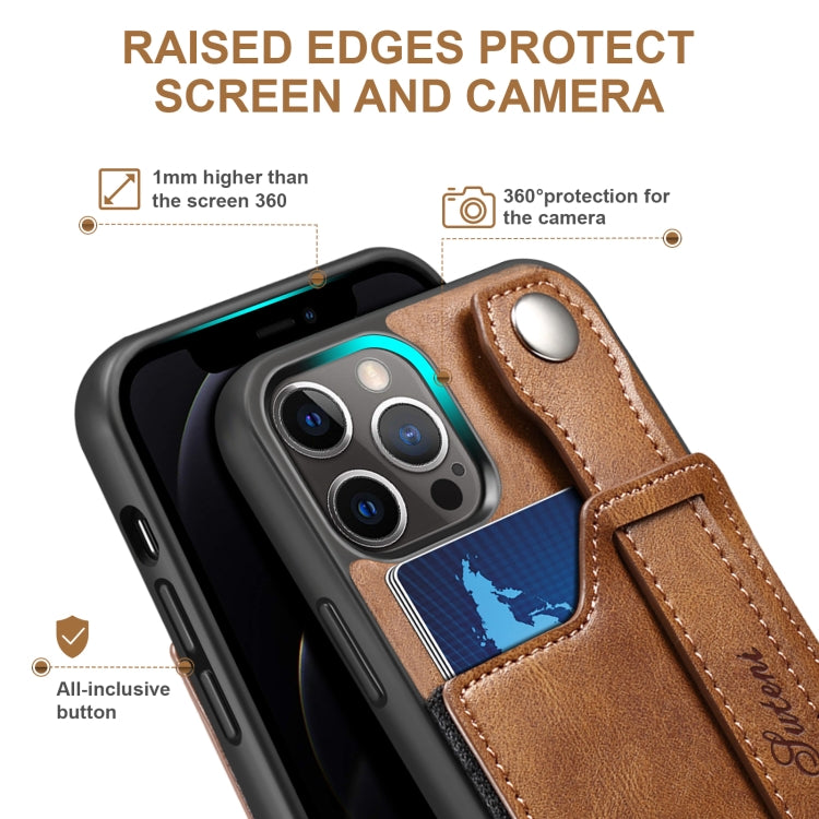 Suteni 215 Wrist Strap PU Phone Case, For iPhone 12 Pro, For iPhone 12 Pro Max