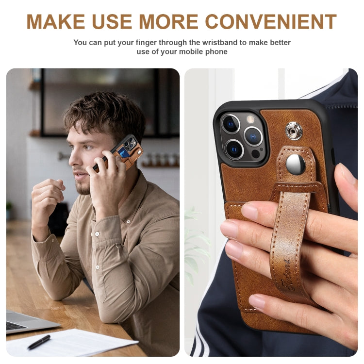 Suteni 215 Wrist Strap PU Phone Case, For iPhone 12 Pro, For iPhone 12 Pro Max