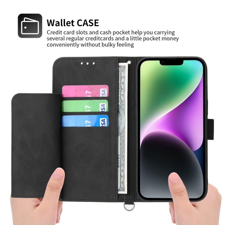Skin-feel Flowers Embossed Wallet Leather Phone Case, For iPhone 14, For iPhone 14 Plus, For iPhone 14 Pro, For iPhone 14 Pro Max