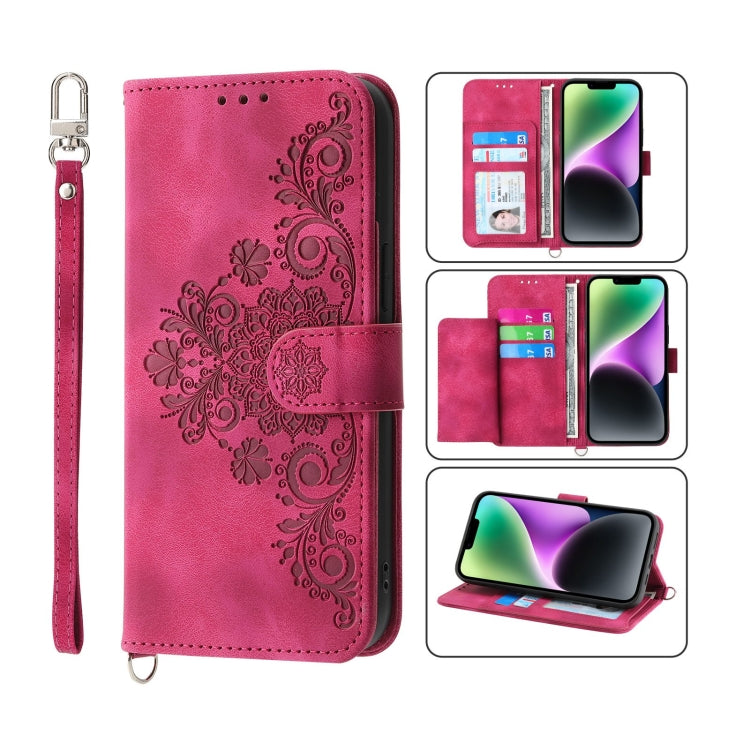 Skin-feel Flowers Embossed Wallet Leather Phone Case, For iPhone 14, For iPhone 14 Plus, For iPhone 14 Pro, For iPhone 14 Pro Max