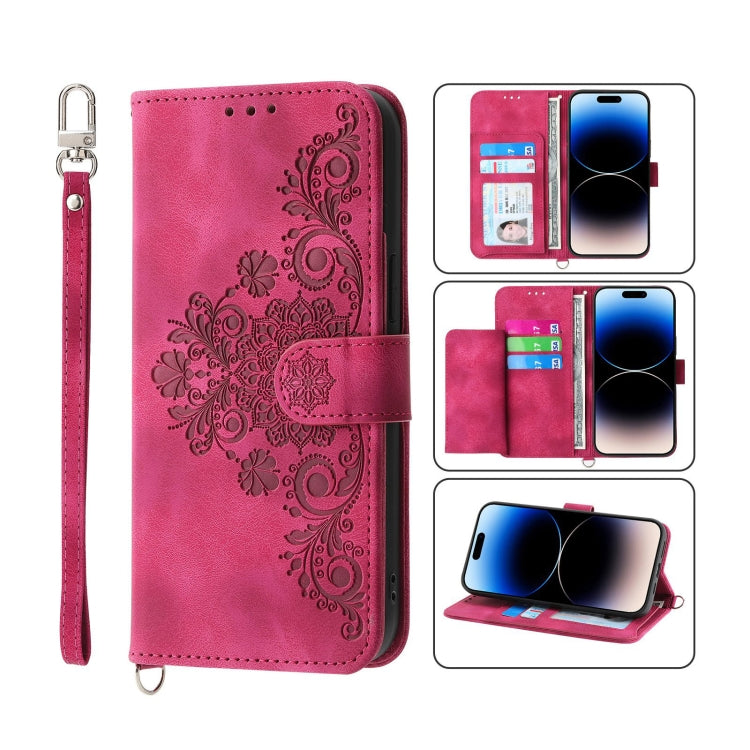 Skin-feel Flowers Embossed Wallet Leather Phone Case, For iPhone 14, For iPhone 14 Plus, For iPhone 14 Pro, For iPhone 14 Pro Max