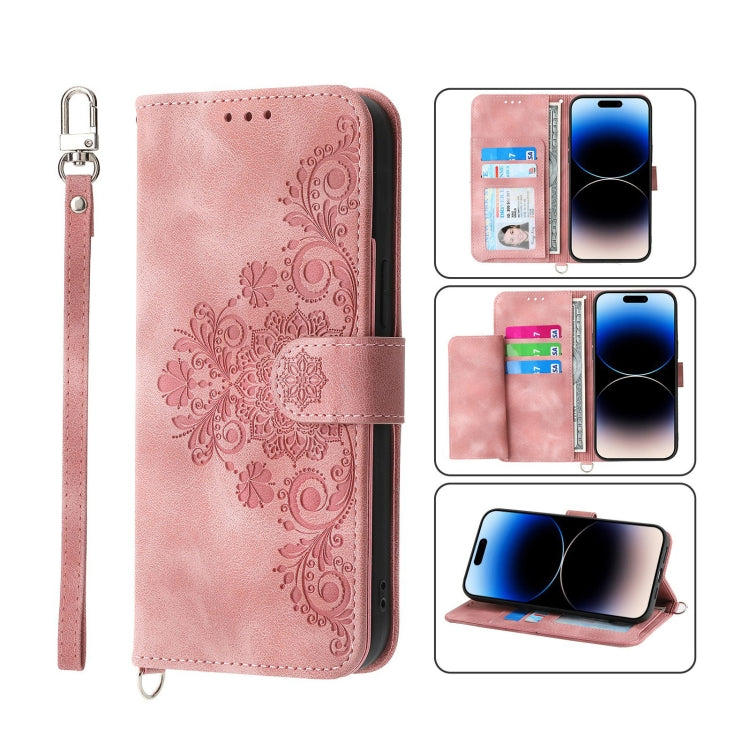 Skin-feel Flowers Embossed Wallet Leather Phone Case, For iPhone 14, For iPhone 14 Plus, For iPhone 14 Pro, For iPhone 14 Pro Max