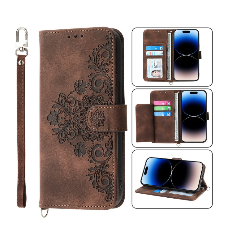 Skin-feel Flowers Embossed Wallet Leather Phone Case, For iPhone 14, For iPhone 14 Plus, For iPhone 14 Pro, For iPhone 14 Pro Max