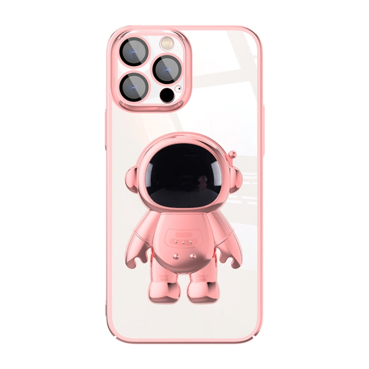 Electroplating PC Astronaut Holder Phone Case with Lens Film, For iPhone 14, For iPhone 14 Plus, For iPhone 14 Pro, For iPhone 14 Pro Max