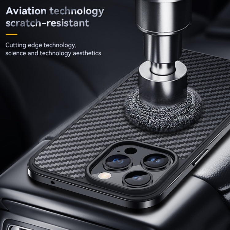 SULADA Carbon Fiber Textured Shockproof Metal + TPU Frame Case, For iPhone 14, For iPhone 14 Plus, For iPhone 14 Pro, For iPhone 14 Pro Max