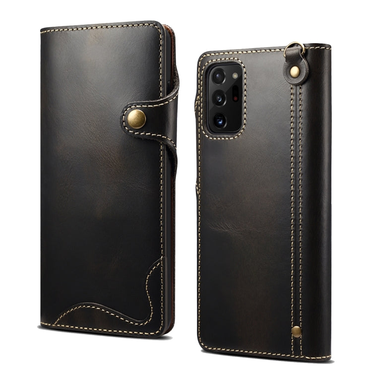 Denior Oil Wax Cowhide Magnetic Button Genuine Leather Case, For Samsung Galaxy S20+, For Samsung Galaxy S20 Ultra, For Samsung Galaxy Note20, For Samsung Galaxy Note20 Ultra, For Samsung Galaxy S21 5G, For Samsung Galaxy S21+ 5G