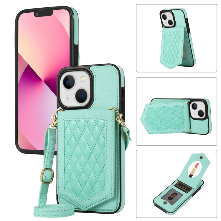 Rhombic Texture RFID Phone Case with Lanyard & Mirror, For iPhone 14 Pro Max, For iPhone 14 Pro, For iPhone 14, For iPhone 14 Plus
