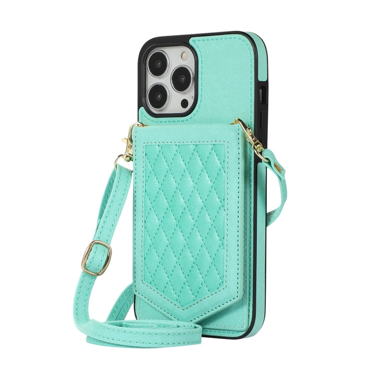 Rhombic Texture RFID Phone Case with Lanyard & Mirror, For iPhone 13 Pro Max, For iPhone 13 Pro, For iPhone 13, For iPhone 13 mini