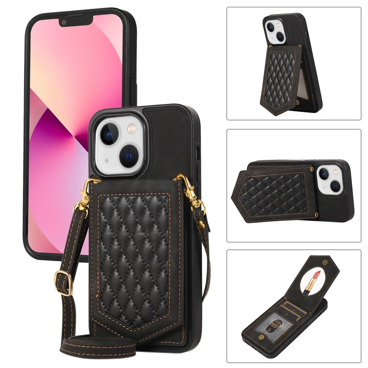 Rhombic Texture RFID Phone Case with Lanyard & Mirror, For iPhone 13 Pro Max, For iPhone 13 Pro, For iPhone 13, For iPhone 13 mini