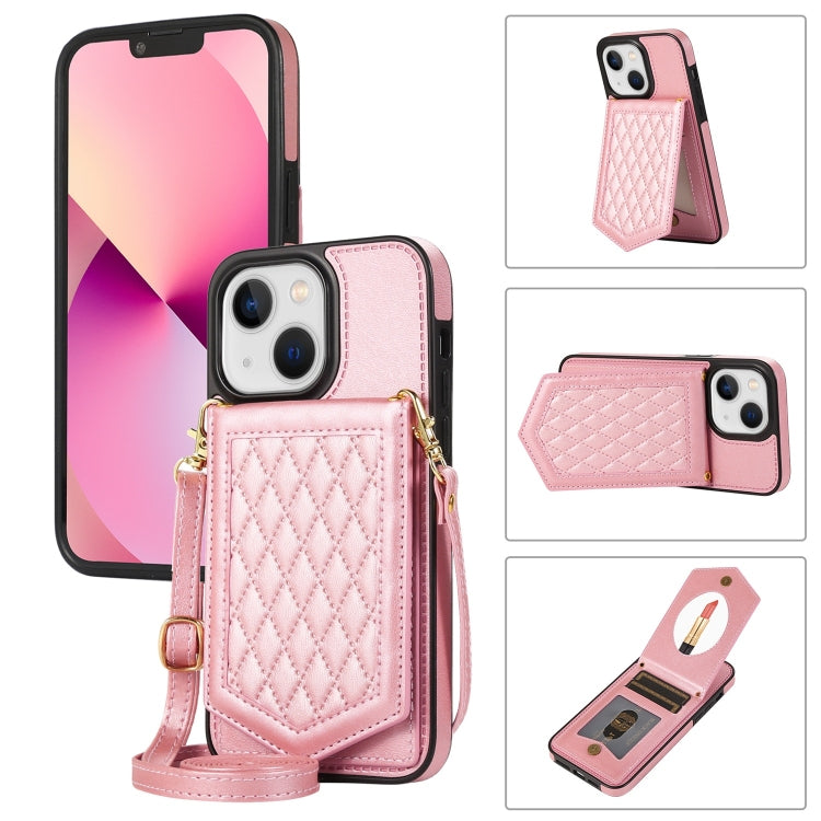Rhombic Texture RFID Phone Case with Lanyard & Mirror, For iPhone 13 Pro Max, For iPhone 13 Pro, For iPhone 13, For iPhone 13 mini