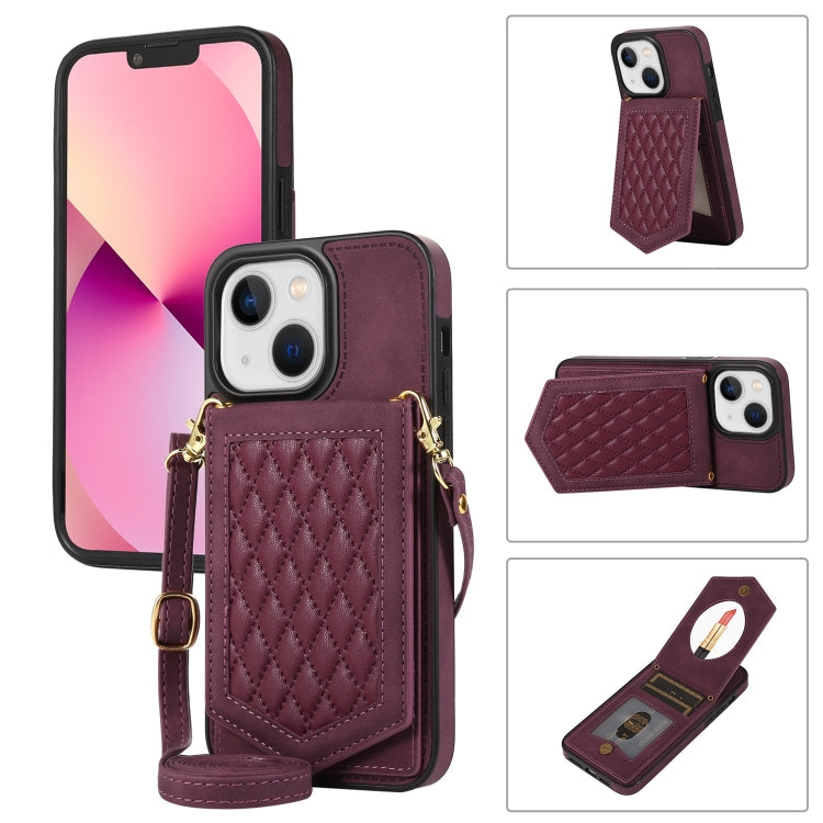 Rhombic Texture RFID Phone Case with Lanyard & Mirror, For iPhone 13 Pro Max, For iPhone 13 Pro, For iPhone 13, For iPhone 13 mini