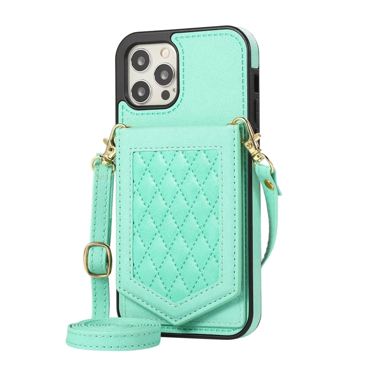 Rhombic Texture RFID Phone Case with Lanyard & Mirror, For iPhone 12 Pro Max, For iPhone 12 / 12 Pro, For iPhone 12 mini, For iPhone 11 Pro Max