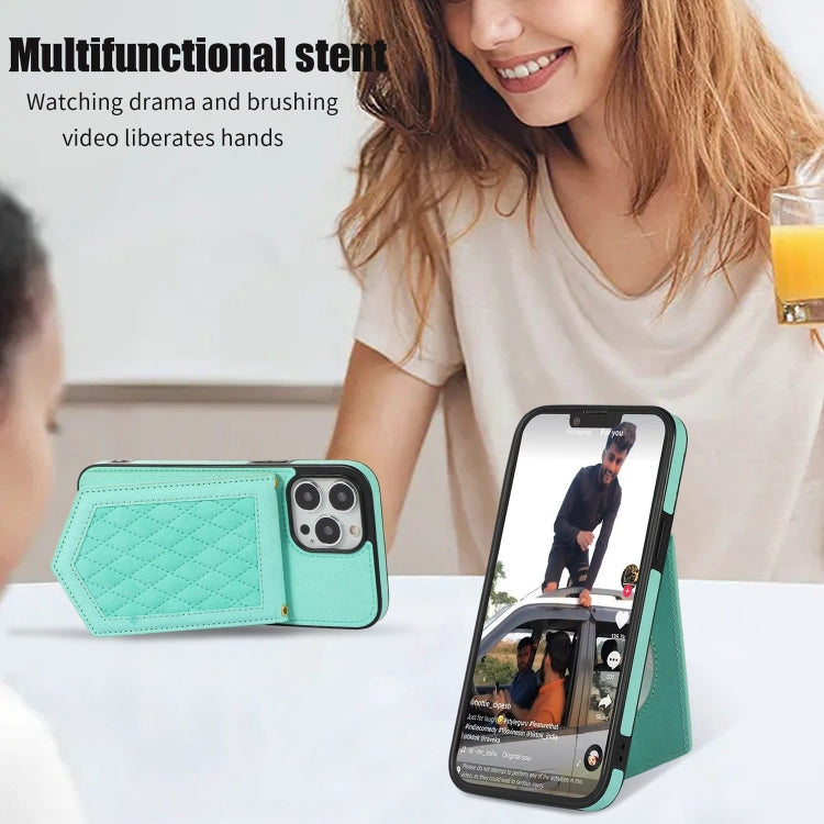 Rhombic Texture RFID Phone Case with Lanyard & Mirror, For iPhone 12 Pro Max, For iPhone 12 / 12 Pro, For iPhone 12 mini, For iPhone 11 Pro Max