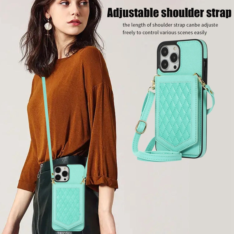 Rhombic Texture RFID Phone Case with Lanyard & Mirror, For iPhone 12 Pro Max, For iPhone 12 / 12 Pro, For iPhone 12 mini, For iPhone 11 Pro Max