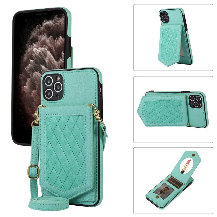 Rhombic Texture RFID Phone Case with Lanyard & Mirror, For iPhone 12 Pro Max, For iPhone 12 / 12 Pro, For iPhone 12 mini, For iPhone 11 Pro Max