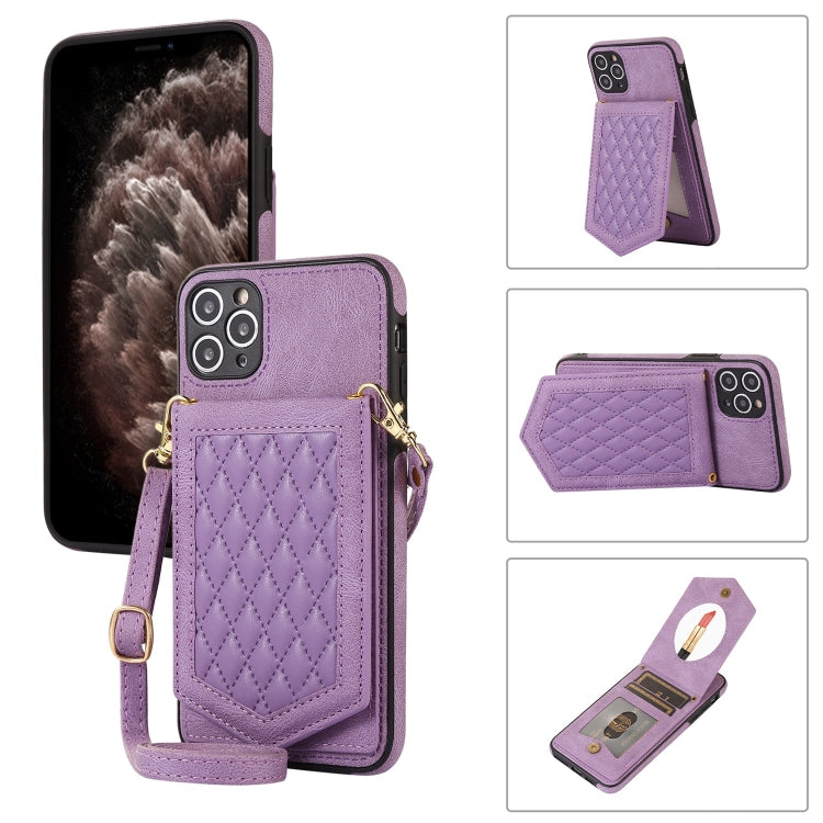 Rhombic Texture RFID Phone Case with Lanyard & Mirror, For iPhone 12 Pro Max, For iPhone 12 / 12 Pro, For iPhone 12 mini, For iPhone 11 Pro Max