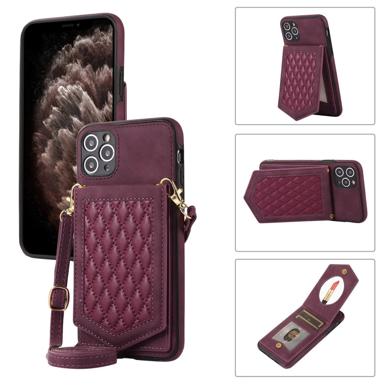 Rhombic Texture RFID Phone Case with Lanyard & Mirror, For iPhone 12 Pro Max, For iPhone 12 / 12 Pro, For iPhone 12 mini, For iPhone 11 Pro Max