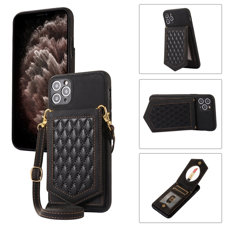 Rhombic Texture RFID Phone Case with Lanyard & Mirror, For iPhone 12 Pro Max, For iPhone 12 / 12 Pro, For iPhone 12 mini, For iPhone 11 Pro Max