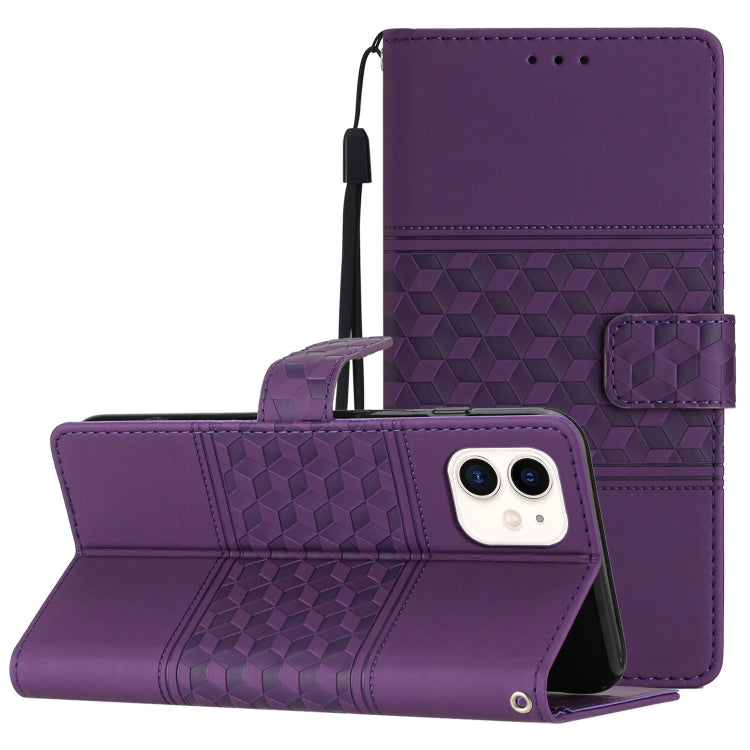 Diamond Embossed Skin Feel Leather Phone Case with Lanyard, For iPhone 11, For iPhone 11 Pro, For iPhone 11 Pro Max, For iPhone 12 mini