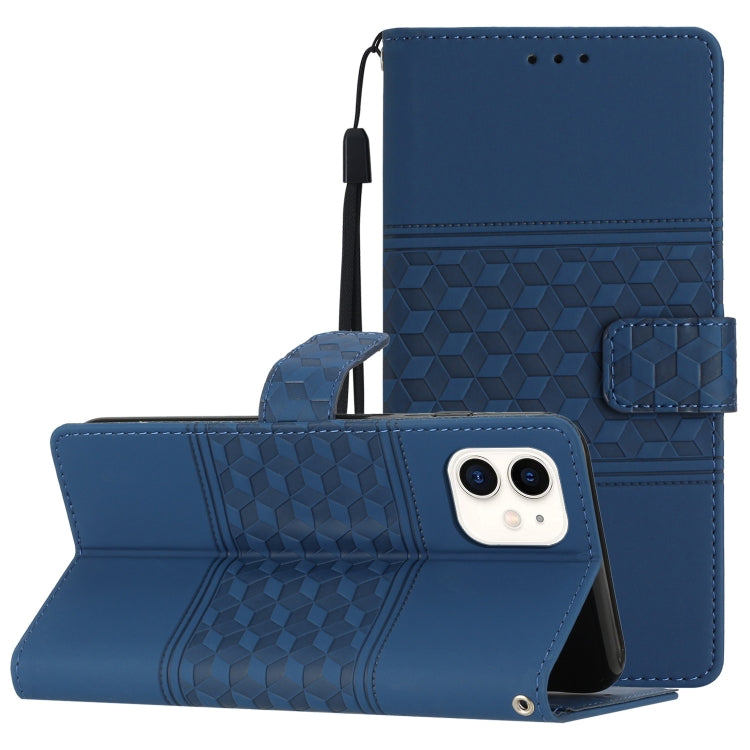 Diamond Embossed Skin Feel Leather Phone Case with Lanyard, For iPhone 11, For iPhone 11 Pro, For iPhone 11 Pro Max, For iPhone 12 mini