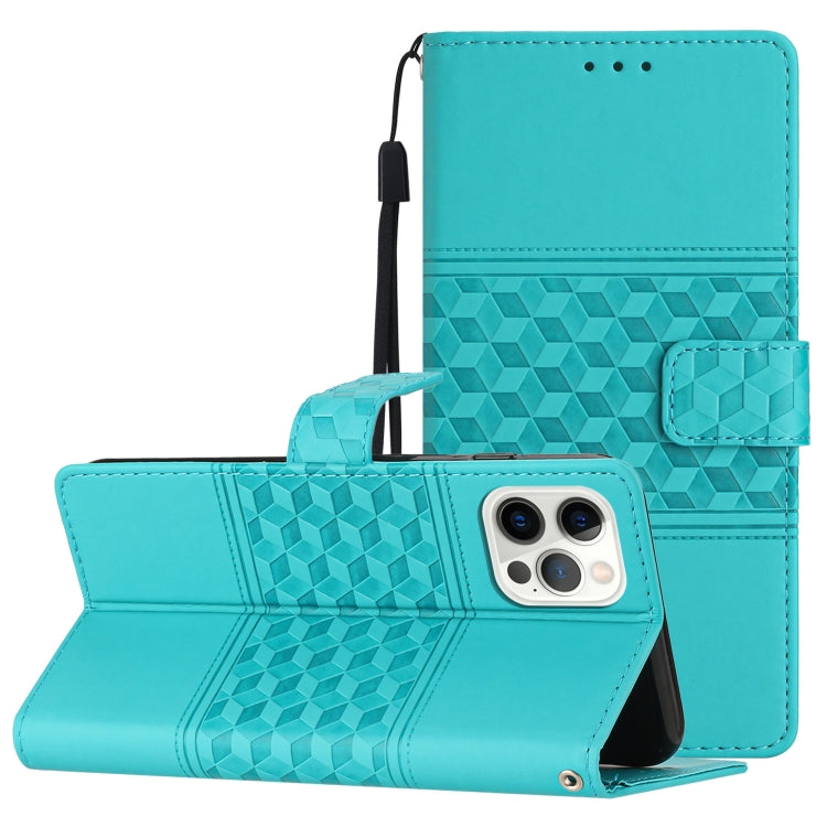 Diamond Embossed Skin Feel Leather Phone Case with Lanyard, For iPhone 12 Pro, For iPhone 12 Pro Max, For iPhone 13, For iPhone 13 mini