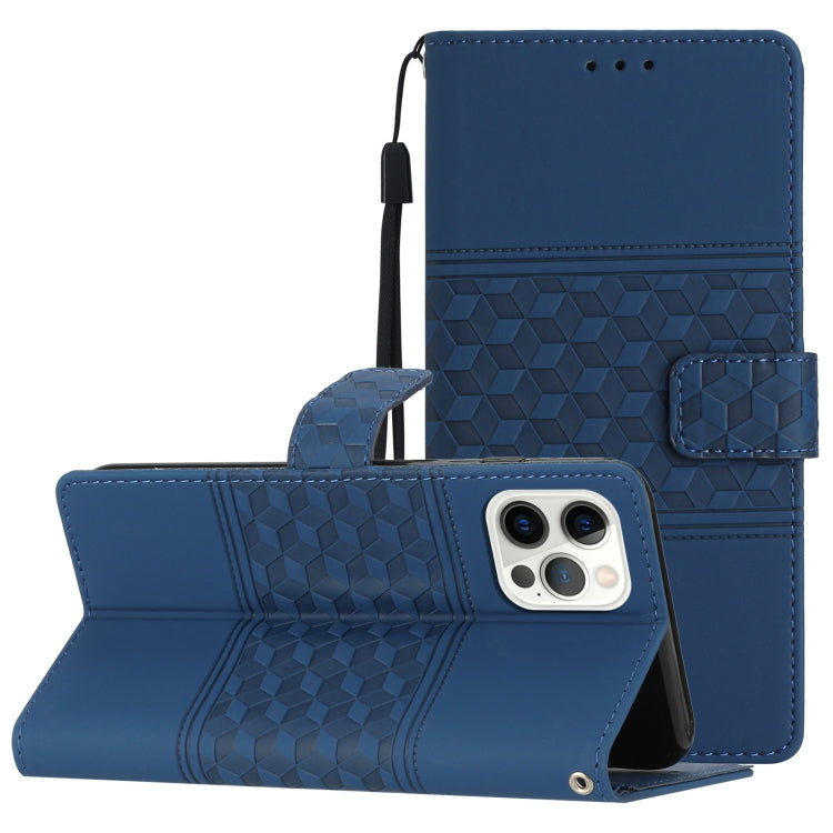 Diamond Embossed Skin Feel Leather Phone Case with Lanyard, For iPhone 12 Pro, For iPhone 12 Pro Max, For iPhone 13, For iPhone 13 mini