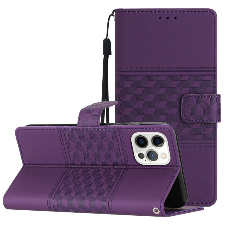 Diamond Embossed Skin Feel Leather Phone Case with Lanyard, For iPhone 12 Pro, For iPhone 12 Pro Max, For iPhone 13, For iPhone 13 mini
