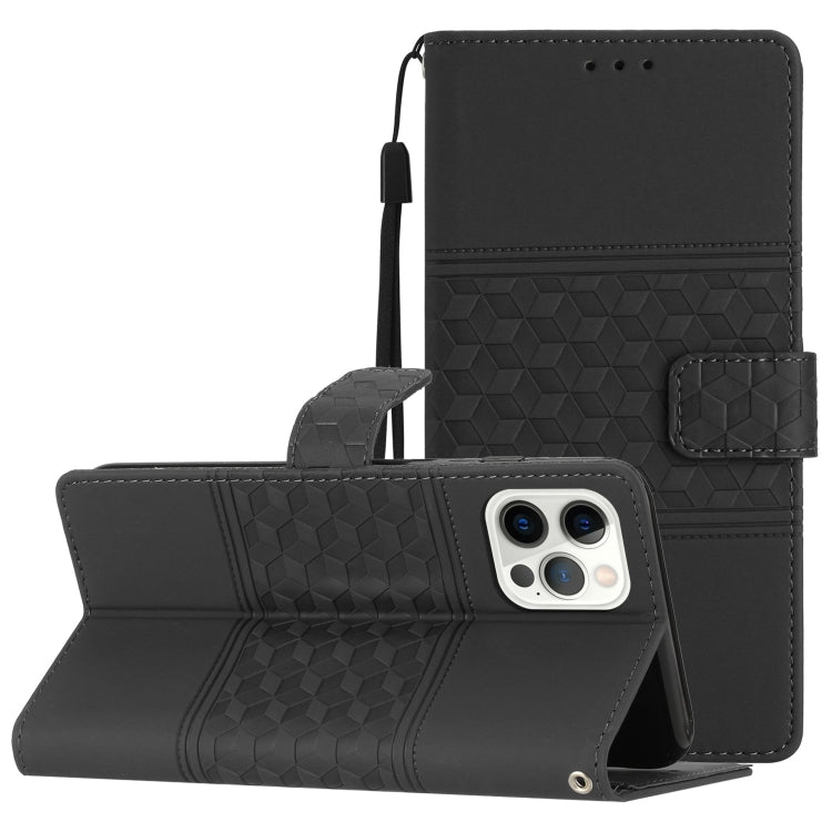 Diamond Embossed Skin Feel Leather Phone Case with Lanyard, For iPhone 12 Pro, For iPhone 12 Pro Max, For iPhone 13, For iPhone 13 mini