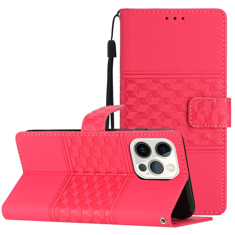 Diamond Embossed Skin Feel Leather Phone Case with Lanyard, For iPhone 14 Pro, For iPhone 14 Pro Max, For iPhone X / XS, For iPhone XR