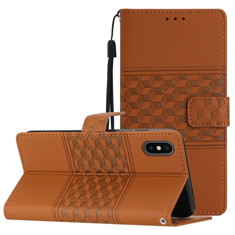 Diamond Embossed Skin Feel Leather Phone Case with Lanyard, For iPhone 14 Pro, For iPhone 14 Pro Max, For iPhone X / XS, For iPhone XR
