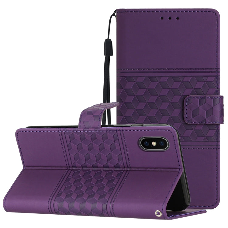 Diamond Embossed Skin Feel Leather Phone Case with Lanyard, For iPhone 14 Pro, For iPhone 14 Pro Max, For iPhone X / XS, For iPhone XR
