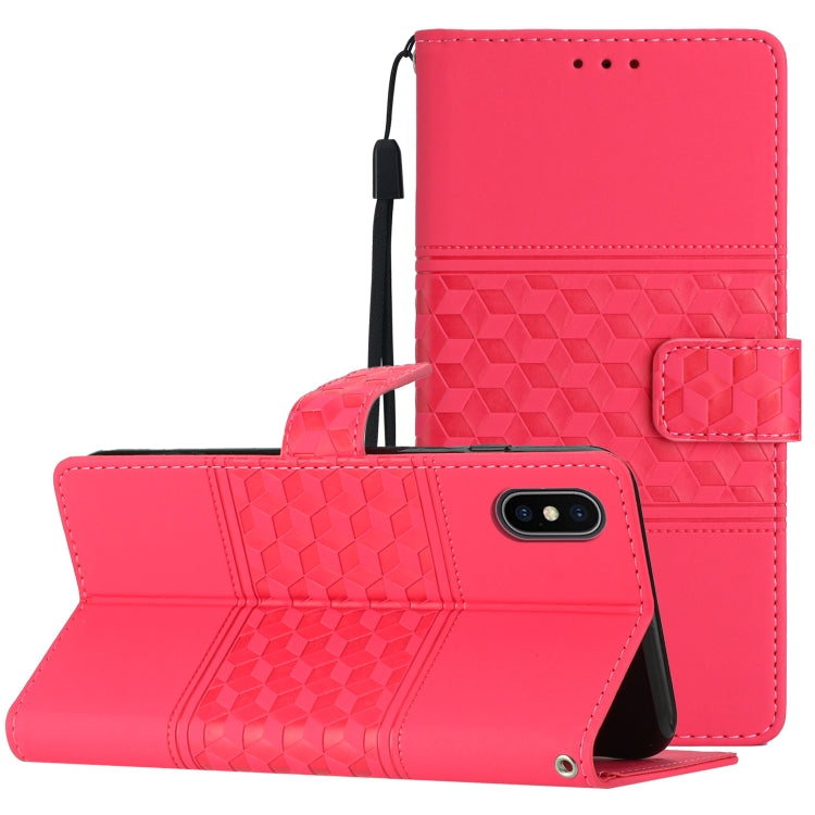 Diamond Embossed Skin Feel Leather Phone Case with Lanyard, For iPhone 14 Pro, For iPhone 14 Pro Max, For iPhone X / XS, For iPhone XR