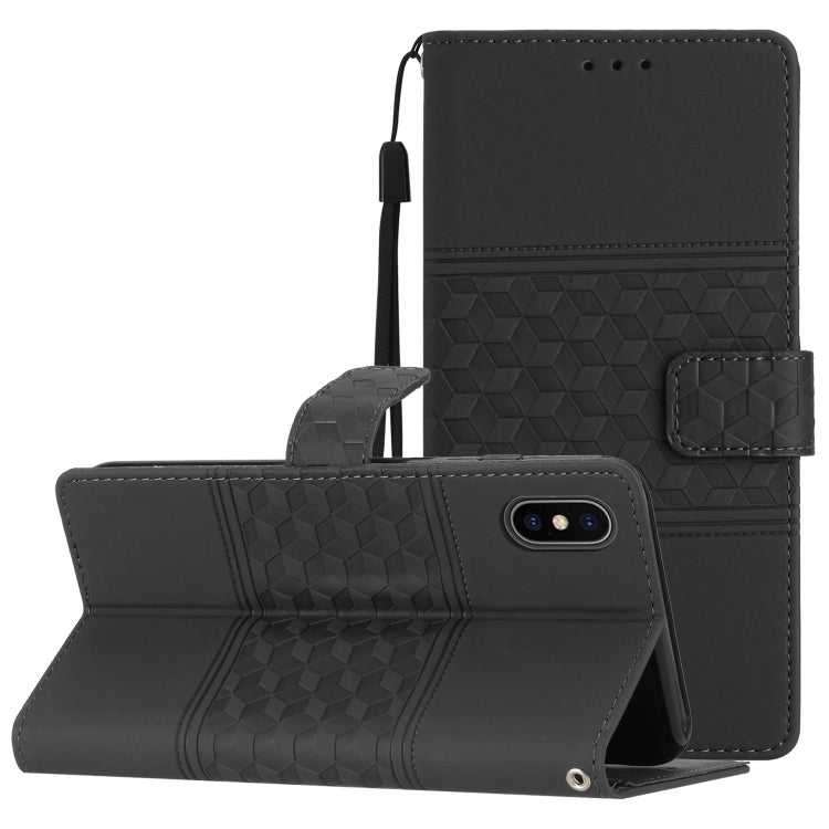 Diamond Embossed Skin Feel Leather Phone Case with Lanyard, For iPhone 14 Pro, For iPhone 14 Pro Max, For iPhone X / XS, For iPhone XR