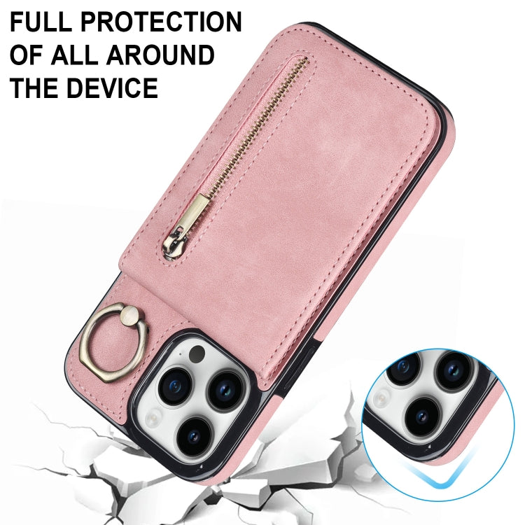 Retro Ring and Zipper RFID Card Slot Phone Case, For iPhone 14, For iPhone 14 Plus, For iPhone 14 Pro, For iPhone 14 Pro Max
